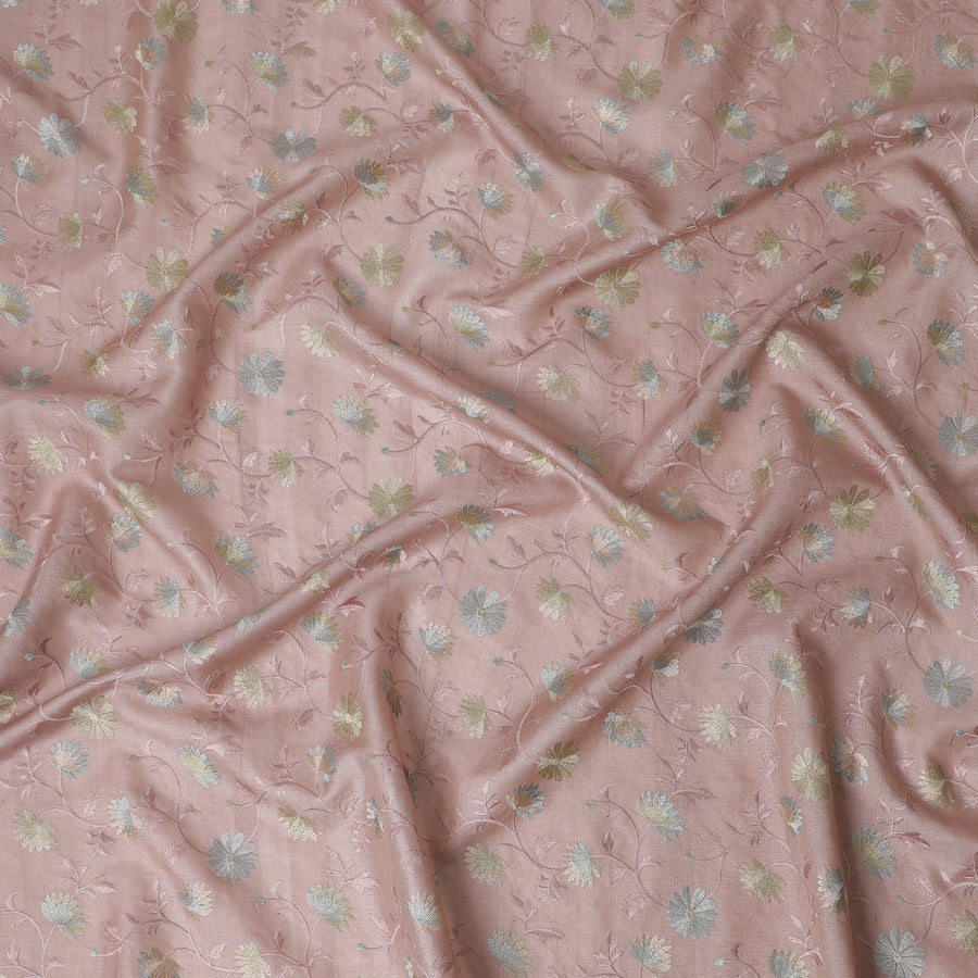 قماش حرير توسار مطرز باللون الوردي المغبر، عرض 110 سم - حرفة نسيج رائعة من الهند-D17923