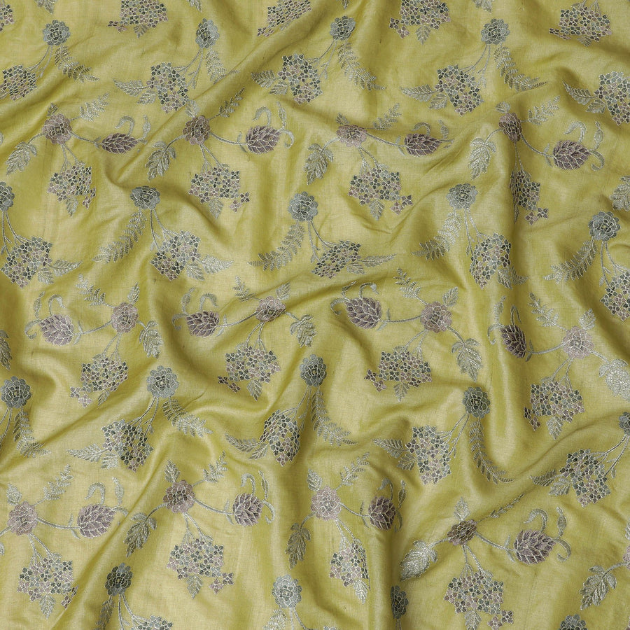 قماش حرير توسار مطرز من شارتروز، عرض 110 سم - حرفة المنسوجات الهندية الفاخرة-D17928