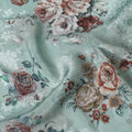 Aqua Mist Floral Synthetic Crepe Fabric, 110cm Width - Exquisite Print from India-D17932