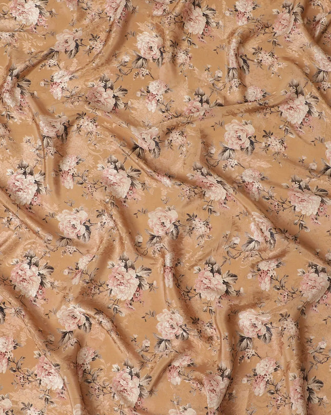 Peach Blossom Synthetic Crepe Fabric, 110cm Width - Floral Elegance from India-D17933 Regal Fabrics