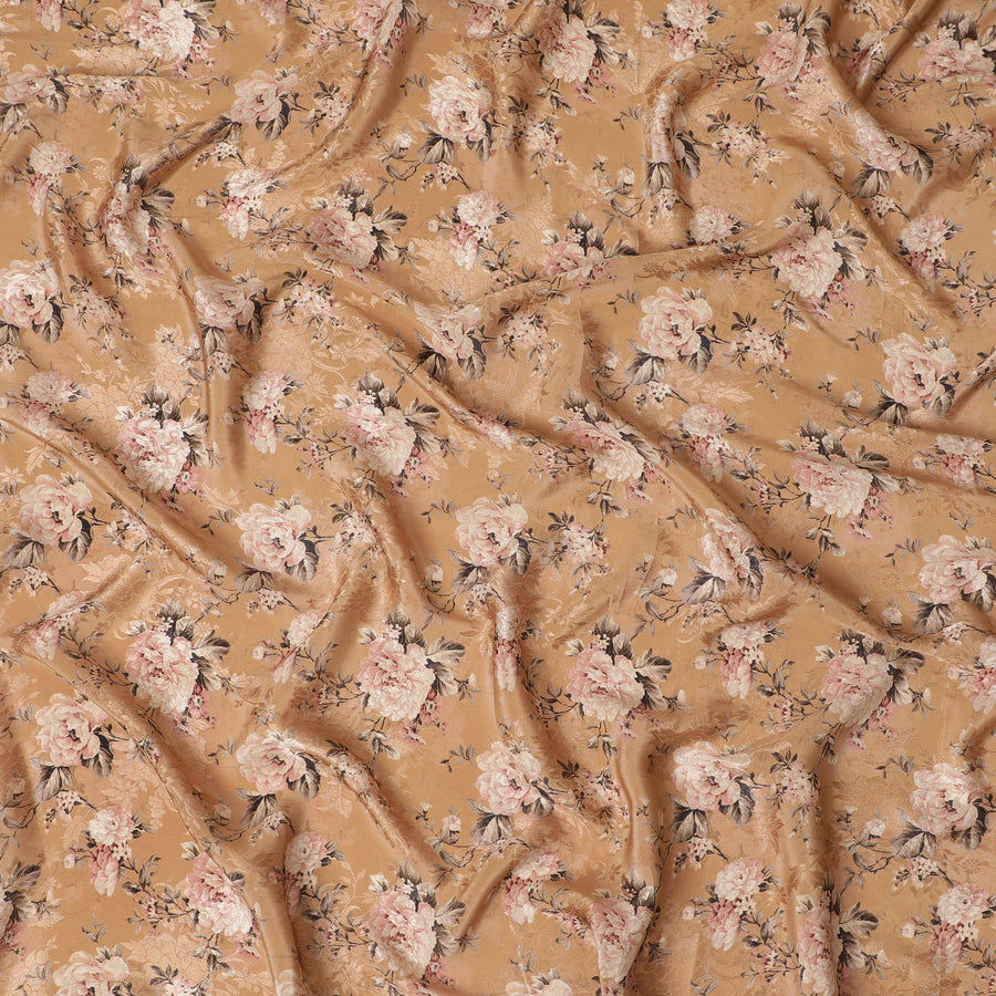 Peach Blossom Synthetic Crepe Fabric, 110cm Width - Floral Elegance from India-D17933
