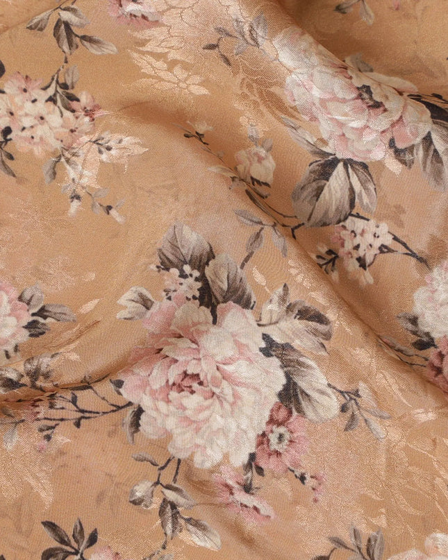 Peach Blossom Synthetic Crepe Fabric, 110cm Width - Floral Elegance from India-D17933 Regal Fabrics