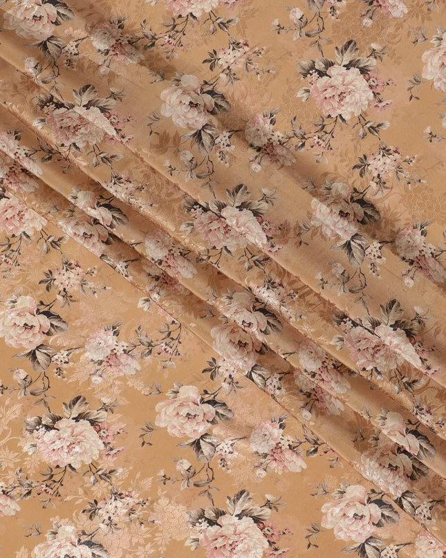 Peach Blossom Synthetic Crepe Fabric, 110cm Width - Floral Elegance from India-D17933 Regal Fabrics