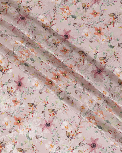 Blush Garden Synthetic Crepe Fabric, 110cm Width - Whimsical Floral Print from India-D17934