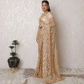 Luxurious Metallic Chantilly Lace Saree with Exquisite Stone Work, 110cm Width, 5.5m Length - Elegant Peach Hue (Blouse Not Included)-D17945 Regal Fabrics