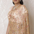 Luxurious Metallic Chantilly Lace Saree with Exquisite Stone Work, 110cm Width, 5.5m Length - Elegant Peach Hue (Blouse Not Included)-D17945 Regal Fabrics