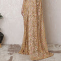 Luxurious Metallic Chantilly Lace Saree with Exquisite Stone Work, 110cm Width, 5.5m Length - Elegant Peach Hue (Blouse Not Included)-D17945 Regal Fabrics
