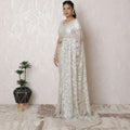 Elegant Metallic Chantilly Lace Saree - French Design, Stone Embellishments, 5.5m x 110cm, Silver Hues, Blouse Piece Not Included-D17947 Regal Fabrics
