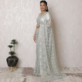 Elegant Mint blue Metallic Silver Chantilly Lace Art Silk Saree from France - 110cm Width, 5.5m Length (Blouse Not Included)
-D17948