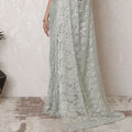 Elegant Mint blue Metallic Silver Chantilly Lace Art Silk Saree from France - 110cm Width, 5.5m Length (Blouse Not Included)
-D17948