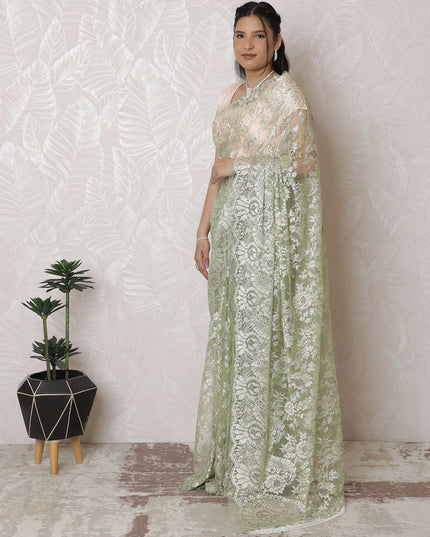 ساري كلاسيكي من الدانتيل شانتيلي معدني ليموني أحمر الخدود - عرض 110 سم، طول 5.5 متر - أناقة خالدة (قطعة البلوزة غير متضمنة) -D17959