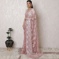 Enchanting Rose Blush pink French Chantilly Lace Saree - 110cm Width, 5.5m Length - No Blouse Piece-D17960