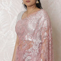 Enchanting Rose Blush pink French Chantilly Lace Saree - 110cm Width, 5.5m Length - No Blouse Piece-D17960