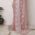 Enchanting Rose Blush pink French Chantilly Lace Saree - 110cm Width, 5.5m Length - No Blouse Piece-D17960