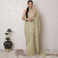 Elegant Metallic Gold Chantilly Lace Saree - French Crafted, 110cm Width, 5.5m Length - Exclusive Blouse Piece Not Included-D17961
