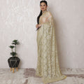 Elegant Metallic Gold Chantilly Lace Saree - French Crafted, 110cm Width, 5.5m Length - Exclusive Blouse Piece Not Included-D17961