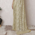 Elegant Metallic Gold Chantilly Lace Saree - French Crafted, 110cm Width, 5.5m Length - Exclusive Blouse Piece Not Included-D17961