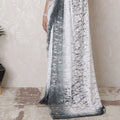 Chic Chantilly Lace Saree - Monochrome Ombre, 110cm Width, 5.5m Length, French Design, Regal Fabric, No Blouse (White & Charcoal)-D17964