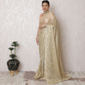 Golden Glamour Chantilly Lace Saree - Metallic Finish, 110cm Width, 5.5m Length, Luxurious French Lace, Regal Fabrics, No Blouse-D17965