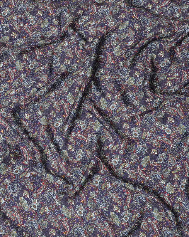 Premium Indian Modal Satin Fabric - Floral Paisley, 110cm Width - Buy in Meters Online-D17970