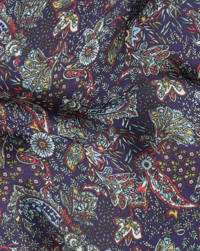 Premium Indian Modal Satin Fabric - Floral Paisley, 110cm Width - Buy in Meters Online-D17970