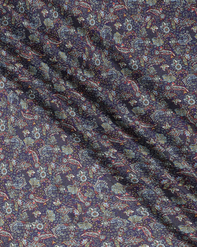 Premium Indian Modal Satin Fabric - Floral Paisley, 110cm Width - Buy in Meters Online-D17970