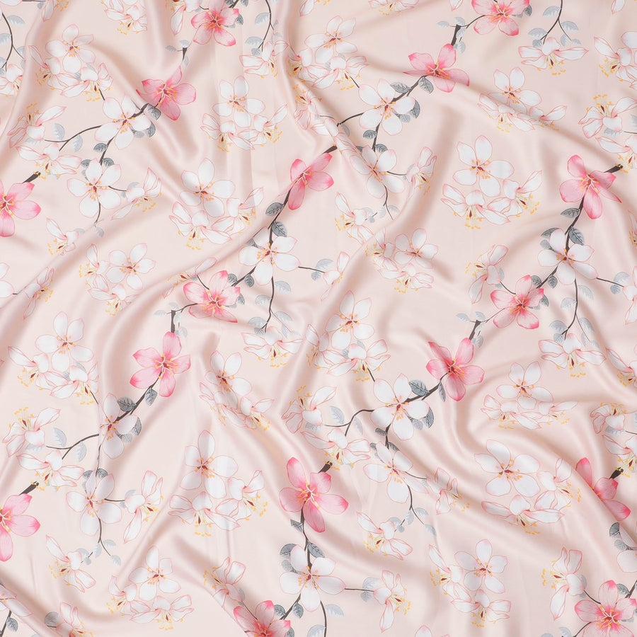 قماش ساتان مودال صناعي من Blush Cherry Blossom - طباعة دقيقة، 110 سم - شراء عبر الإنترنت-D17975