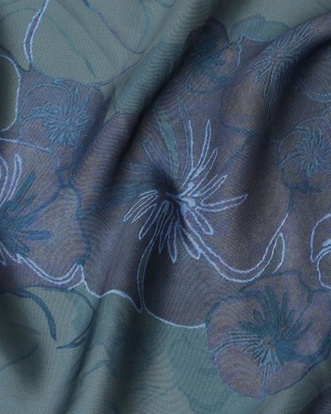 Mystic Forest Floral Synthetic Modal Satin Fabric - Deep Green & Blue, 110cm - Purchase Online-D17977 Regal Fabrics
