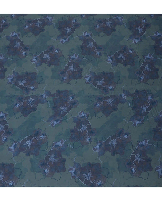 Mystic Forest Floral Synthetic Modal Satin Fabric - Deep Green & Blue, 110cm - Purchase Online-D17977 Regal Fabrics