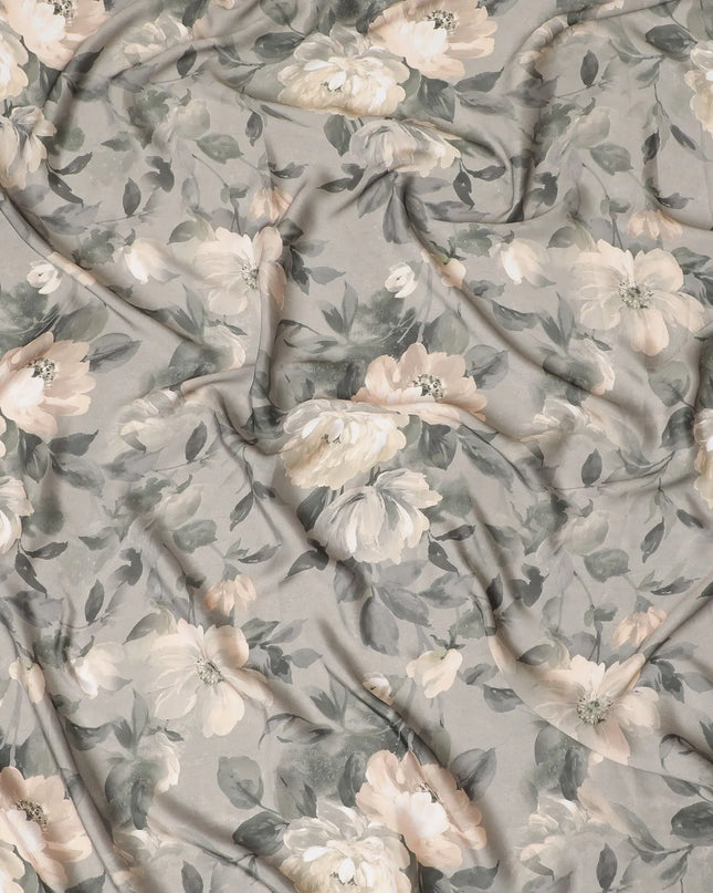 Sophisticated Ivory Floral Synthetic Modal Satin Fabric - Elegant Design, 110cm - Shop Online-D17978 Regal Fabrics