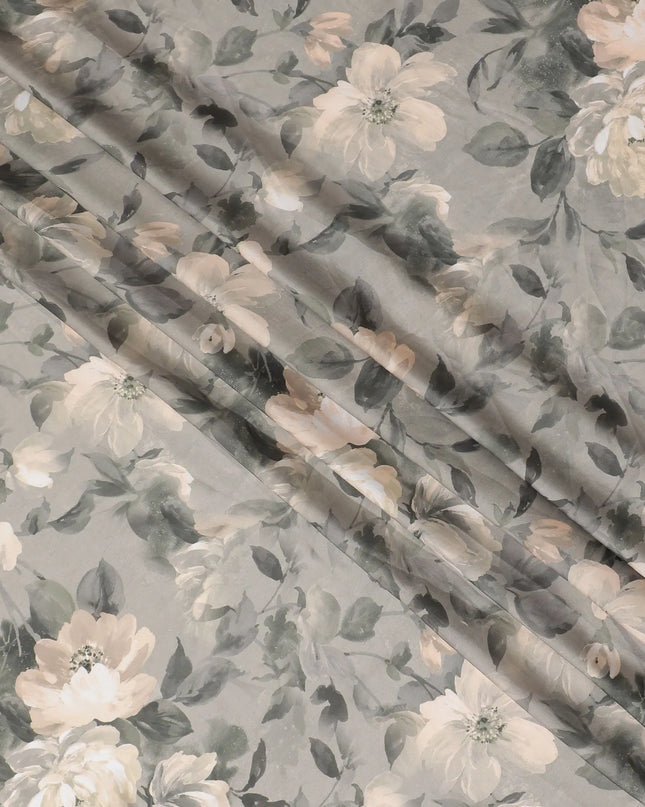 Sophisticated Ivory Floral Synthetic Modal Satin Fabric - Elegant Design, 110cm - Shop Online-D17978 Regal Fabrics
