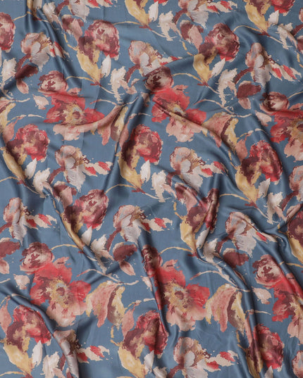 Autumnal Splendor Synthetic Modal Satin Fabric - Rustic Floral Print, 110cm - Shop Online-D17980