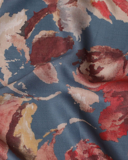 Autumnal Splendor Synthetic Modal Satin Fabric - Rustic Floral Print, 110cm - Shop Online-D17980