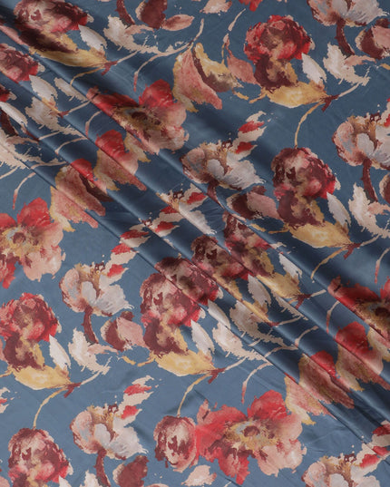 Autumnal Splendor Synthetic Modal Satin Fabric - Rustic Floral Print, 110cm - Shop Online-D17980