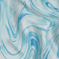 Aqua Swirl Abstract Synthetic Modal Satin Fabric - Artistic Wave Design, 110cm - Buy Online-D17982
