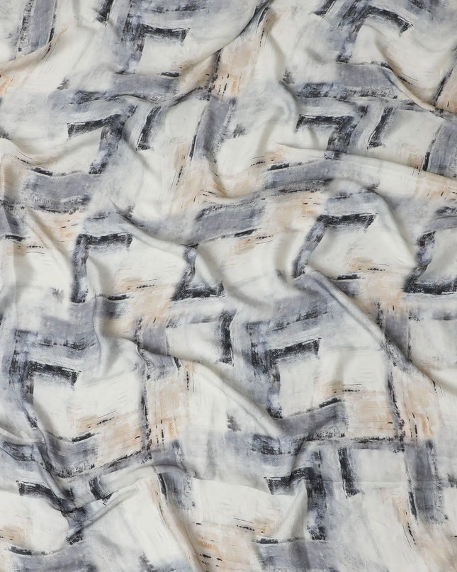 Modern Brushstroke Synthetic Modal Satin Fabric - Chic Monochrome Pattern, 110cm - Buy Online-D17983 Regal Fabrics
