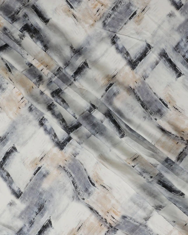 Modern Brushstroke Synthetic Modal Satin Fabric - Chic Monochrome Pattern, 110cm - Buy Online-D17983 Regal Fabrics