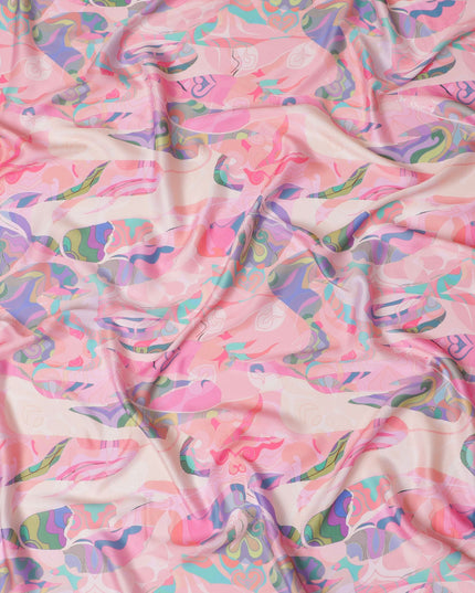 Whimsical Pastel Graffiti Synthetic Modal Satin Fabric - Playful Abstract Print, 110cm - Shop Online-D17986