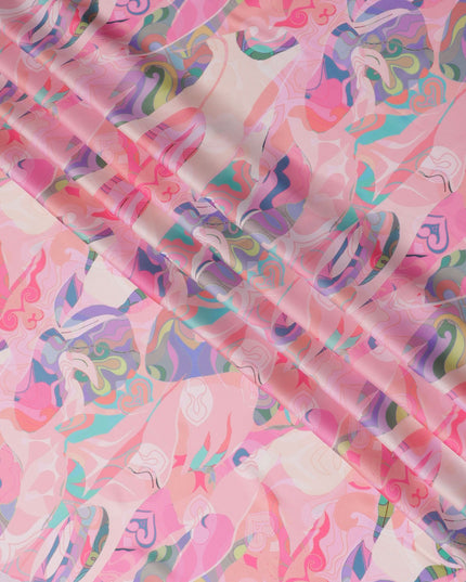 Whimsical Pastel Graffiti Synthetic Modal Satin Fabric - Playful Abstract Print, 110cm - Shop Online-D17986