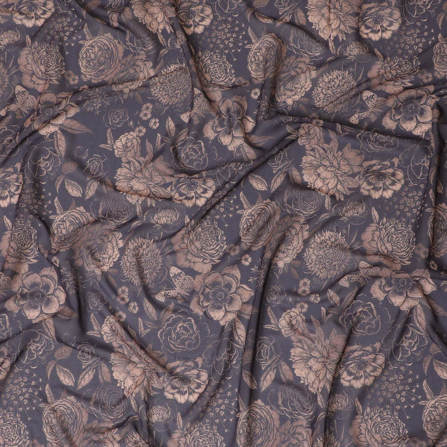 قماش جورجيت صناعي من Midnight Bloom - زخرفة زهور نحاسية، 110 سم - تسوق عبر الإنترنت-D17989