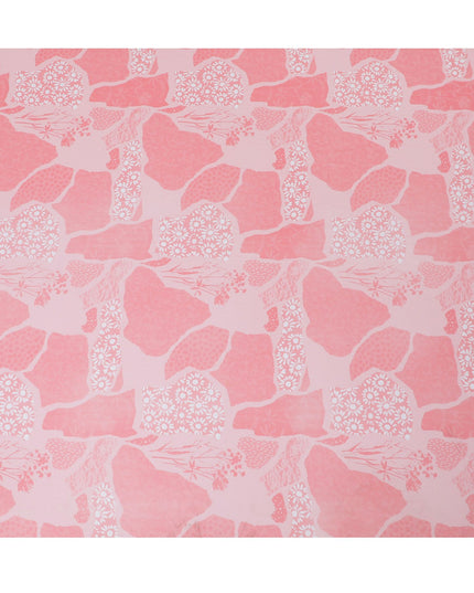 Premium Coral Pink Synthetic Georgette Fabric - Floral Design, Buy in Meters, 110cm Wide-D17992