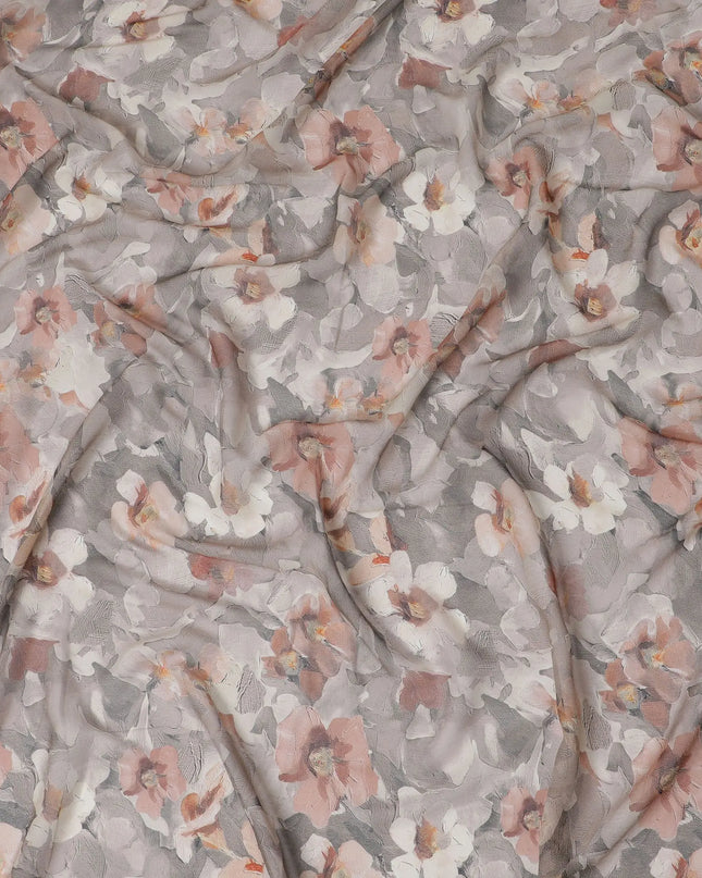 Modern Floral Charcoal Viscose Crepe Fabric - 110cm Wide, Trendy Print, Buy Online-D18105 Regal Fabrics