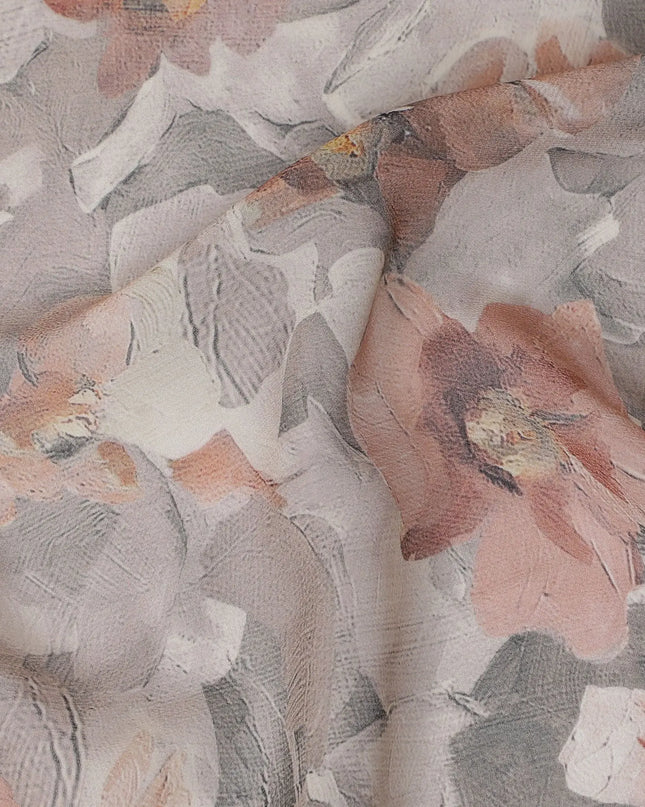 Modern Floral Charcoal Viscose Crepe Fabric - 110cm Wide, Trendy Print, Buy Online-D18105 Regal Fabrics
