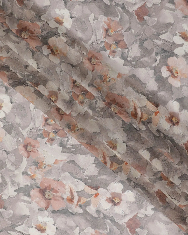 Modern Floral Charcoal Viscose Crepe Fabric - 110cm Wide, Trendy Print, Buy Online-D18105 Regal Fabrics