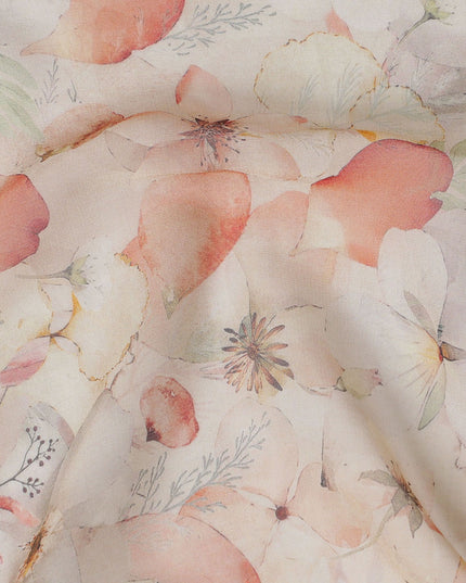 Soft Peach Orchard Viscose Crepe Fabric - 110cm Wide, Delicate Print, Online Purchase-D18106