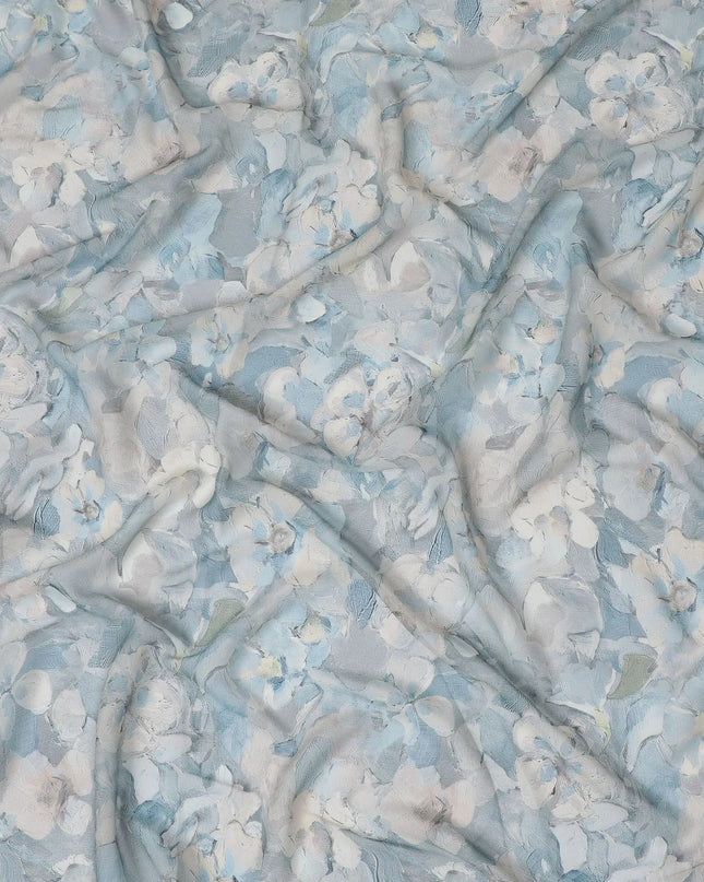 Serenity Blue Floral Viscose Crepe Fabric - 110cm Wide, Soothing Design, Shop Online-D18107 Regal Fabrics
