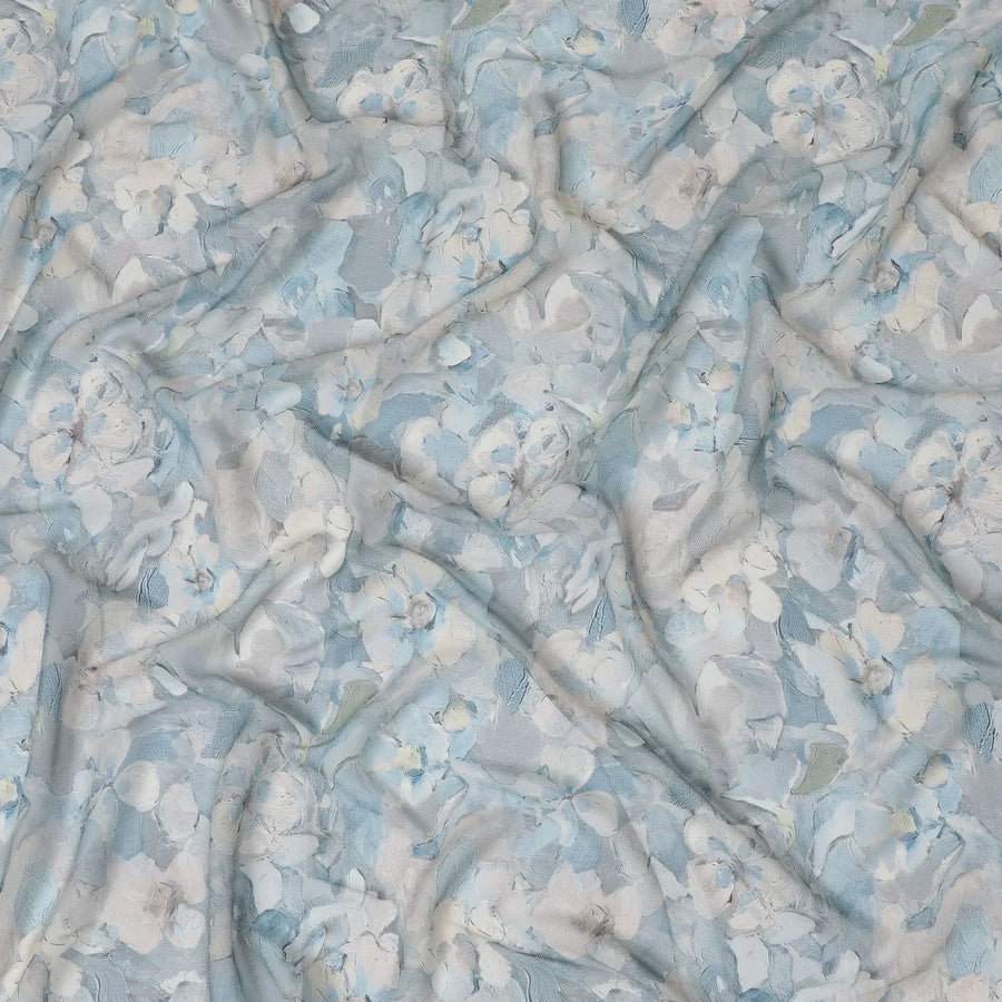 Serenity Blue Floral Viscose Crepe Fabric - 110cm Wide, Soothing Design, Shop Online-D18107 Regal Fabrics