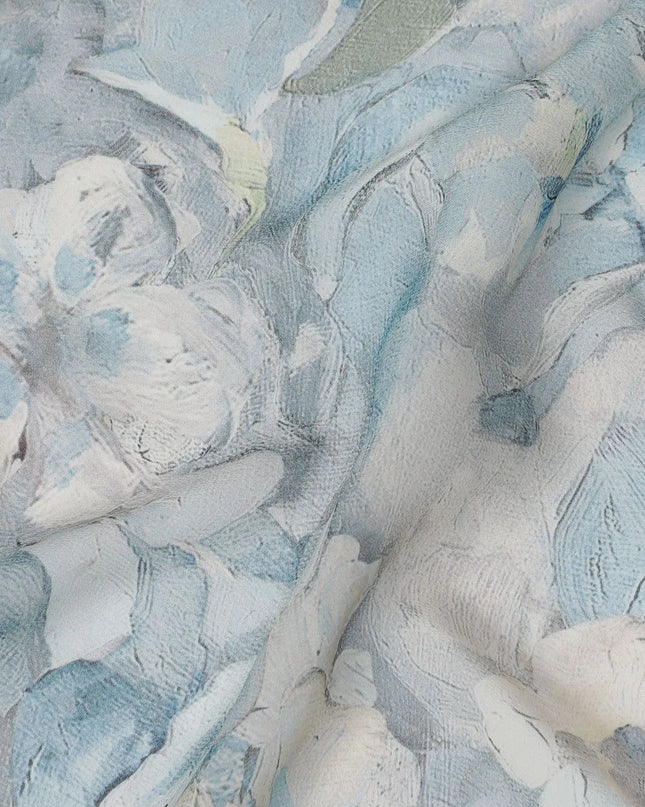 Serenity Blue Floral Viscose Crepe Fabric - 110cm Wide, Soothing Design, Shop Online-D18107 Regal Fabrics