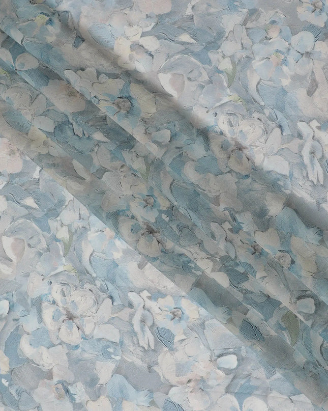 Serenity Blue Floral Viscose Crepe Fabric - 110cm Wide, Soothing Design, Shop Online-D18107 Regal Fabrics
