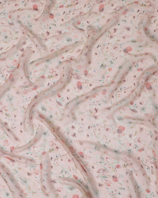 Blush Garden Synthetic Chiffon Fabric - 110cm Wide, Floral Delicacy, Online Purchase-D18114